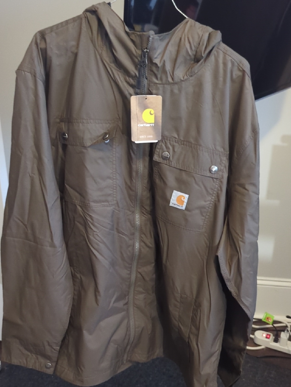 Carhartt Olive Green Hooded Zip Front Work Jacket